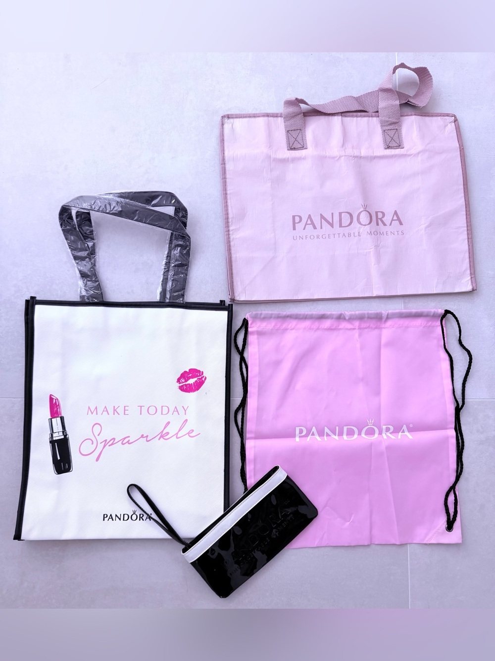 Pandora Jewelry pink city bag & fashion bag & pink shoe bag & black make-up bag